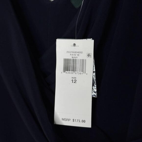 Ralph Lauren Dress Womens 12 Navy Blue Beaded Straps Flutter Sleeve Midi Gown - Picture 4 of 9